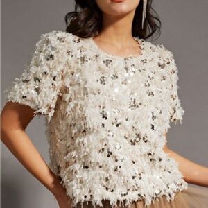 Zara Kids Cream Textured Sequin Top